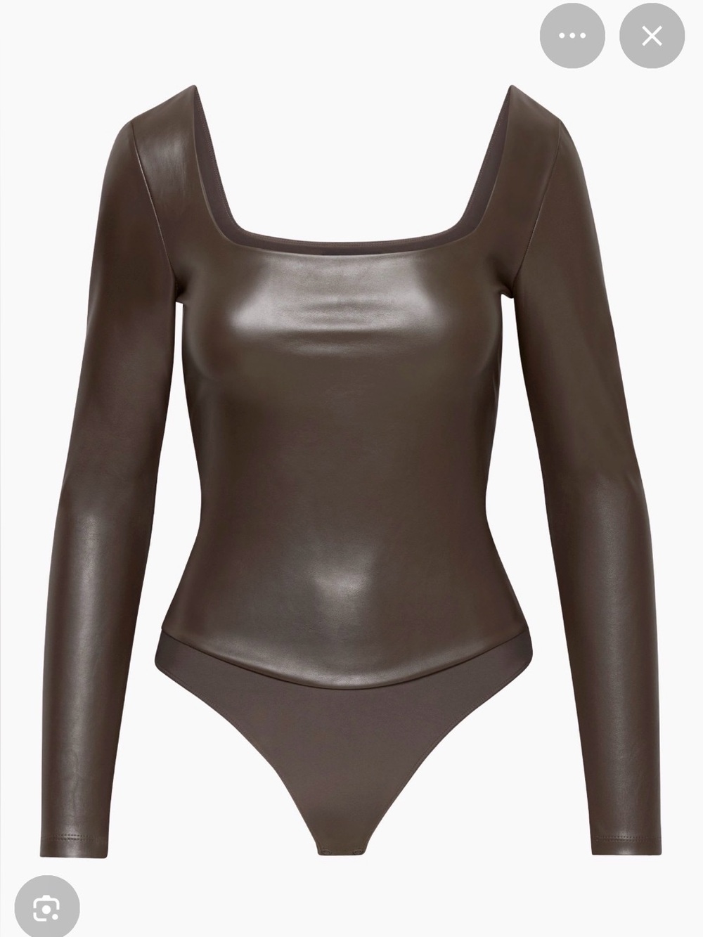 Aritzia Glamour Square Neck Faux-Leather Bodysuit - Rich Mocha Brown - size S